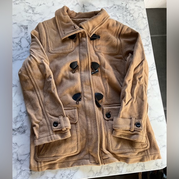 Vintage wool peat coat Jacket tan Camel warm winter weather outer layer hood - Picture 4 of 9